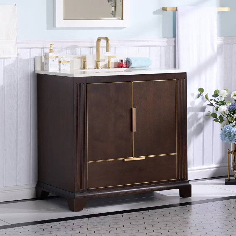 Wildon Home® Alaiyah 36"W x 35"H Solid Wood Bath Vanity Stainresistant